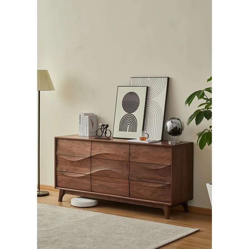 Stylish Wave Solid Black Walnut Wood Dresser