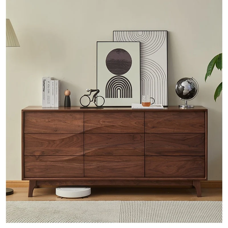 Stylish Wave Solid Black Walnut Wood Dresser