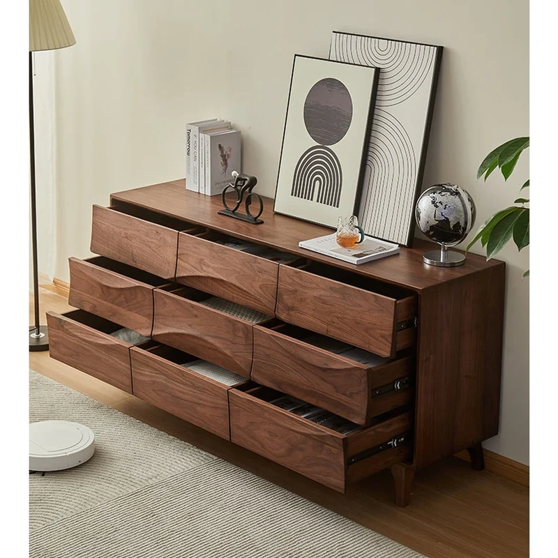 Stylish Wave Solid Black Walnut Wood Dresser