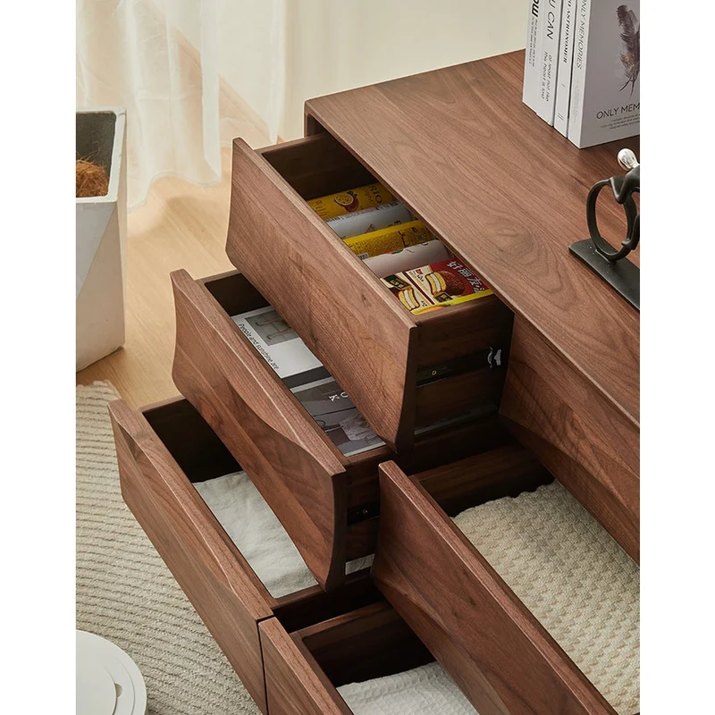 Stylish Wave Solid Black Walnut Wood Dresser
