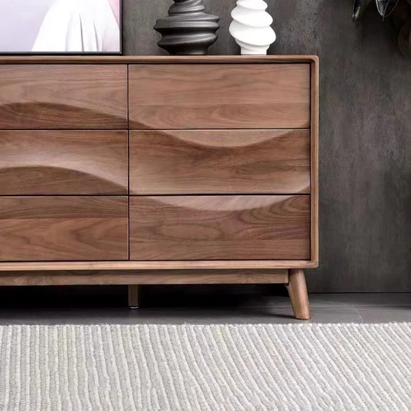 Stylish Wave Solid Black Walnut Wood Dresser