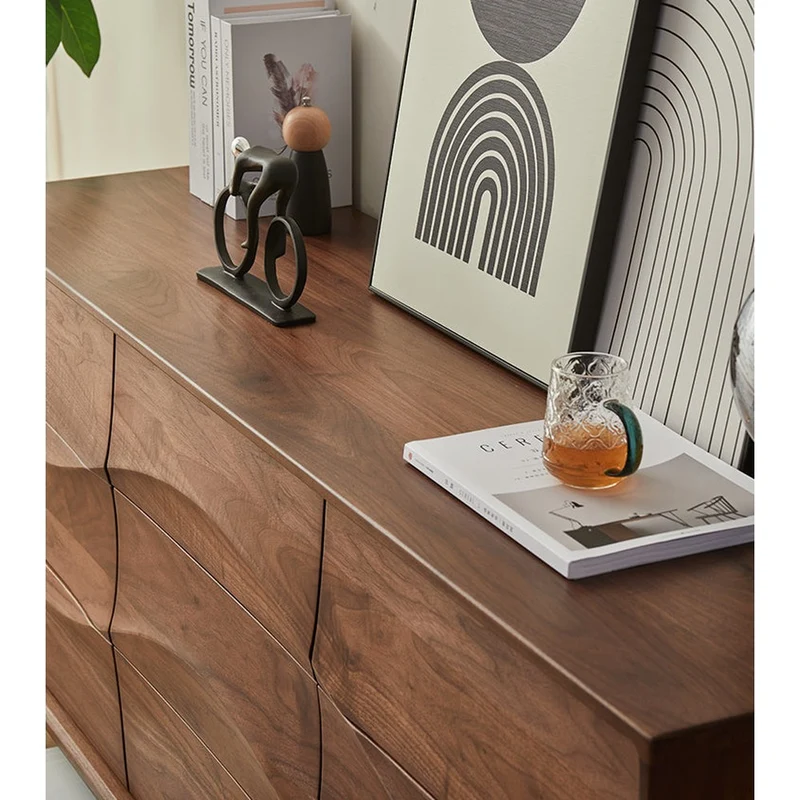 Stylish Wave Solid Black Walnut Wood Dresser