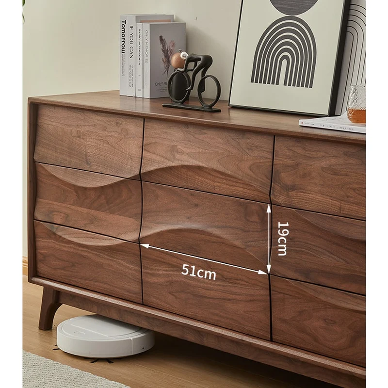 Stylish Wave Solid Black Walnut Wood Dresser