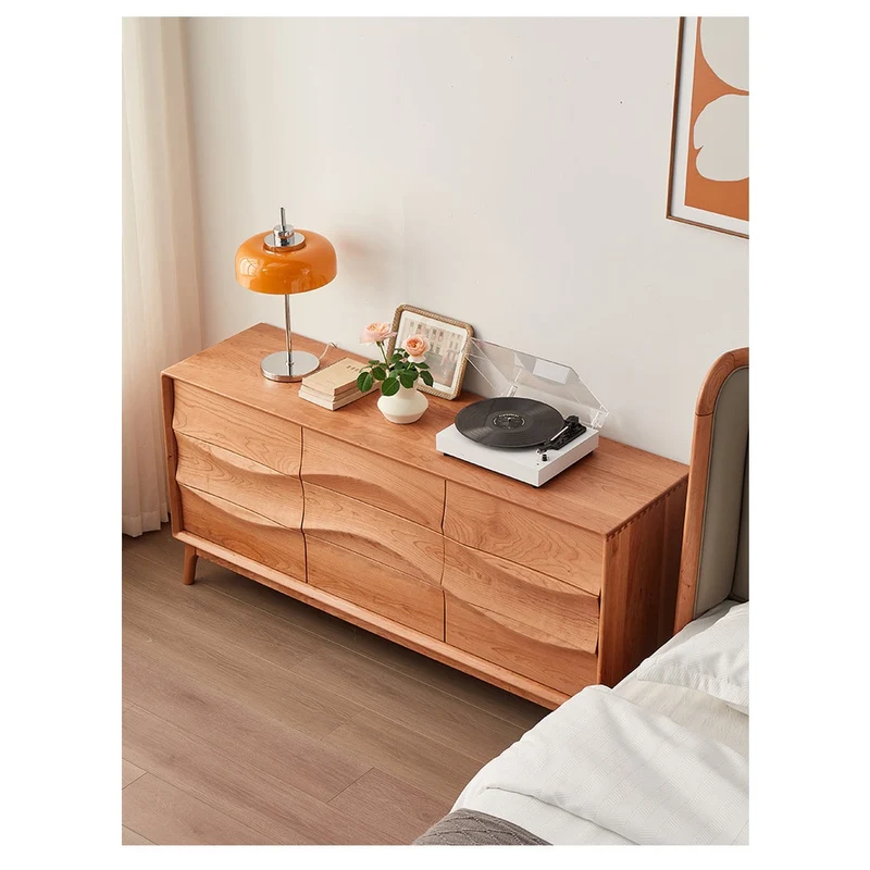 Stylish Wave Solid Black Walnut Wood Dresser