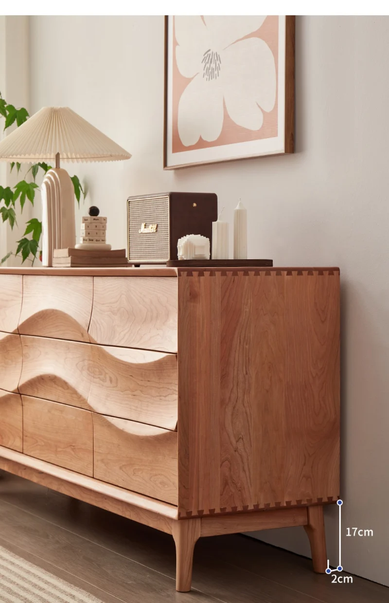 Stylish Wave Solid Black Walnut Wood Dresser