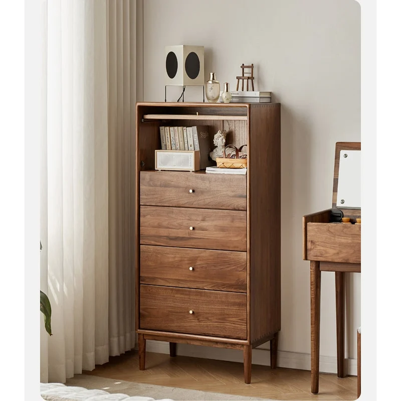 Finesse Solid Walnut Wood Tall Cabinet with Rattan Door
