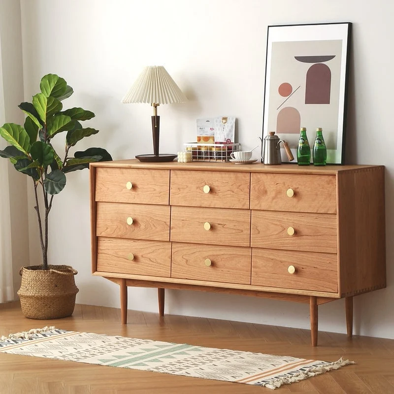 FusionEdge Charming 9-Drawer Solid Cherry Wood Dresser