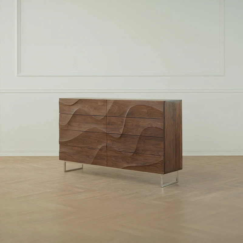 Art Deco Wave Black Walnut Wood Sideboard