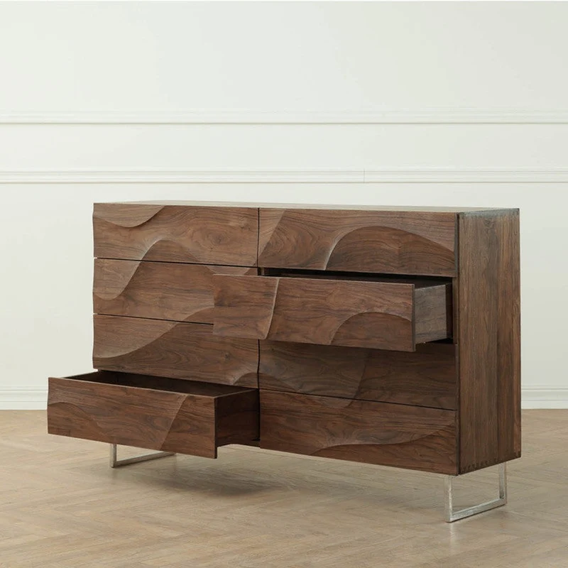Art Deco Wave Black Walnut Wood Sideboard