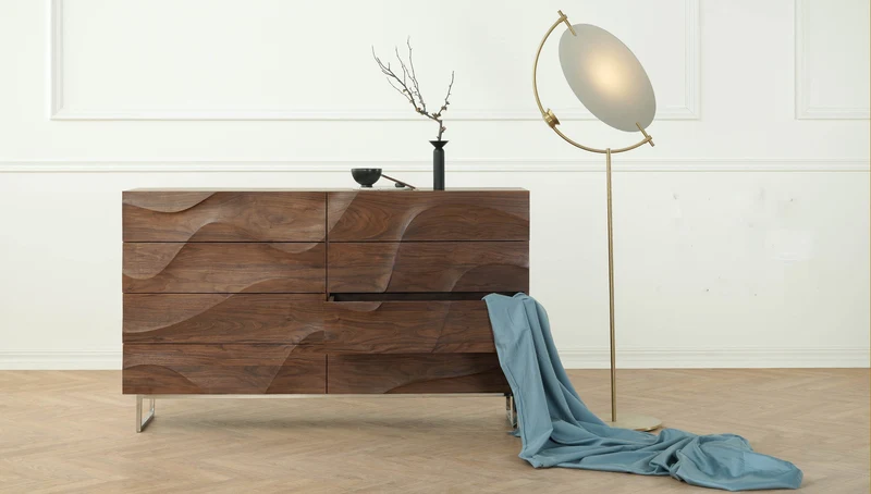 Art Deco Wave Black Walnut Wood Sideboard