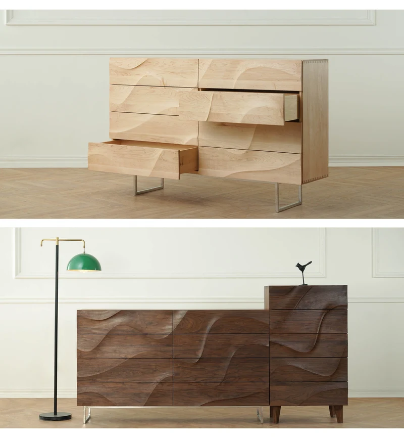 Art Deco Wave Black Walnut Wood Sideboard