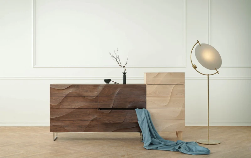 Art Deco Wave Black Walnut Wood Sideboard