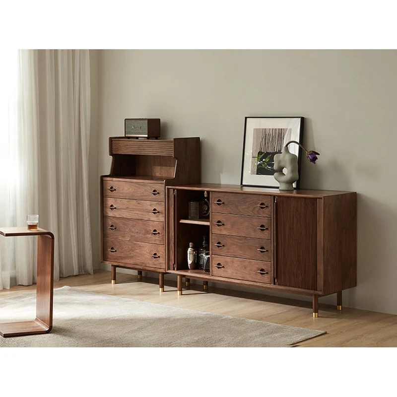 Vintage Tambour Door Solid Walnut Wood Sideboard