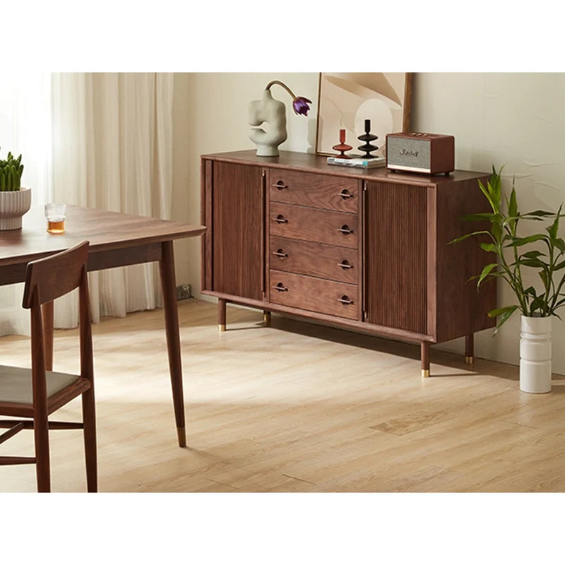 Vintage Tambour Door Solid Walnut Wood Sideboard