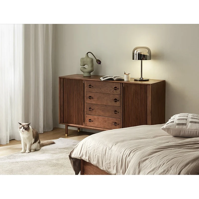 Vintage Tambour Door Solid Walnut Wood Sideboard