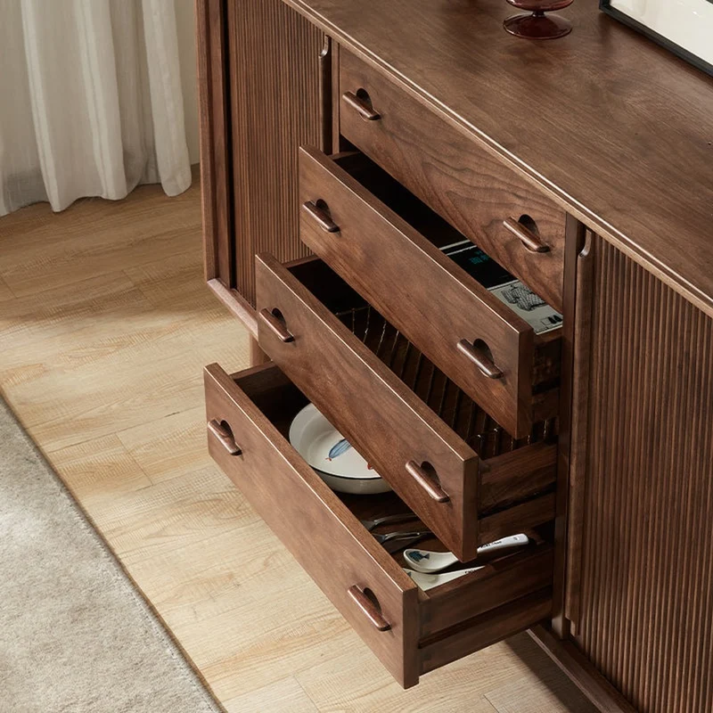 Vintage Tambour Door Solid Walnut Wood Sideboard