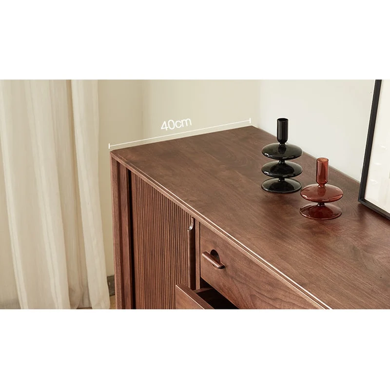 Vintage Tambour Door Solid Walnut Wood Sideboard