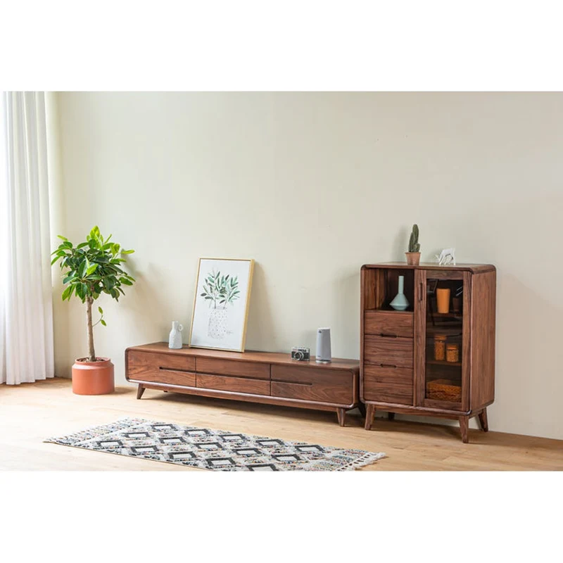 Sculpted Black Walnut Wood Kitchen Pantry Cabinet