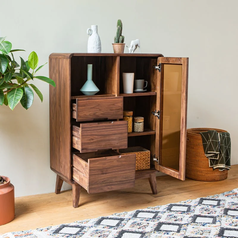 Sculpted Black Walnut Wood Kitchen Pantry Cabinet