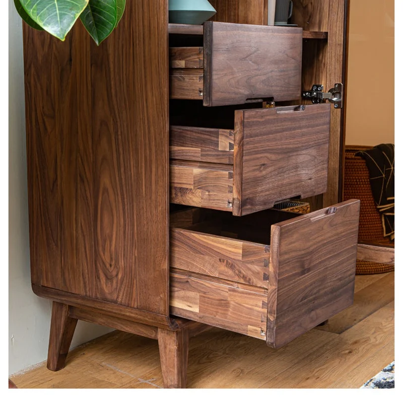 Sculpted Black Walnut Wood Kitchen Pantry Cabinet