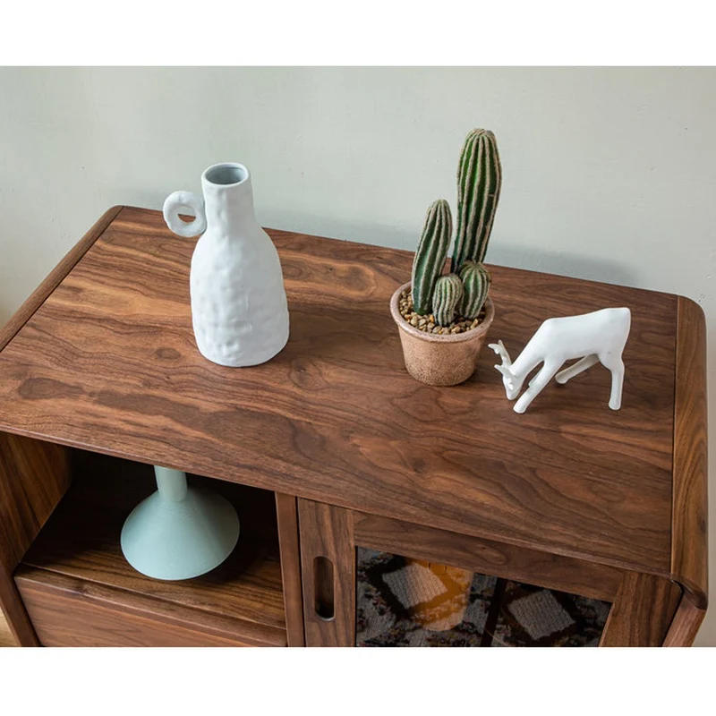 Sculpted Black Walnut Wood Kitchen Pantry Cabinet