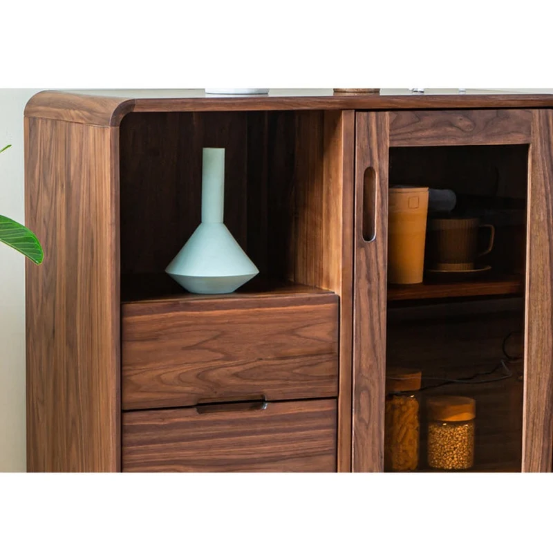 Sculpted Black Walnut Wood Kitchen Pantry Cabinet