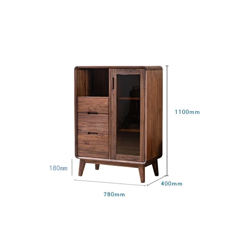 Sculpted Black Walnut Wood Kitchen Pantry Cabinet