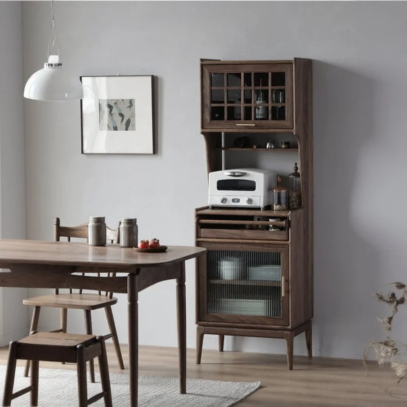 Harmonia Multi-Functional Solid Walnut Wood Tall Kitchen Cupboard