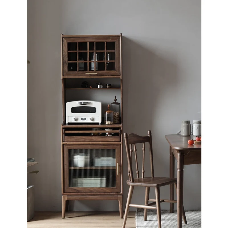 Harmonia Multi-Functional Solid Walnut Wood Tall Kitchen Cupboard