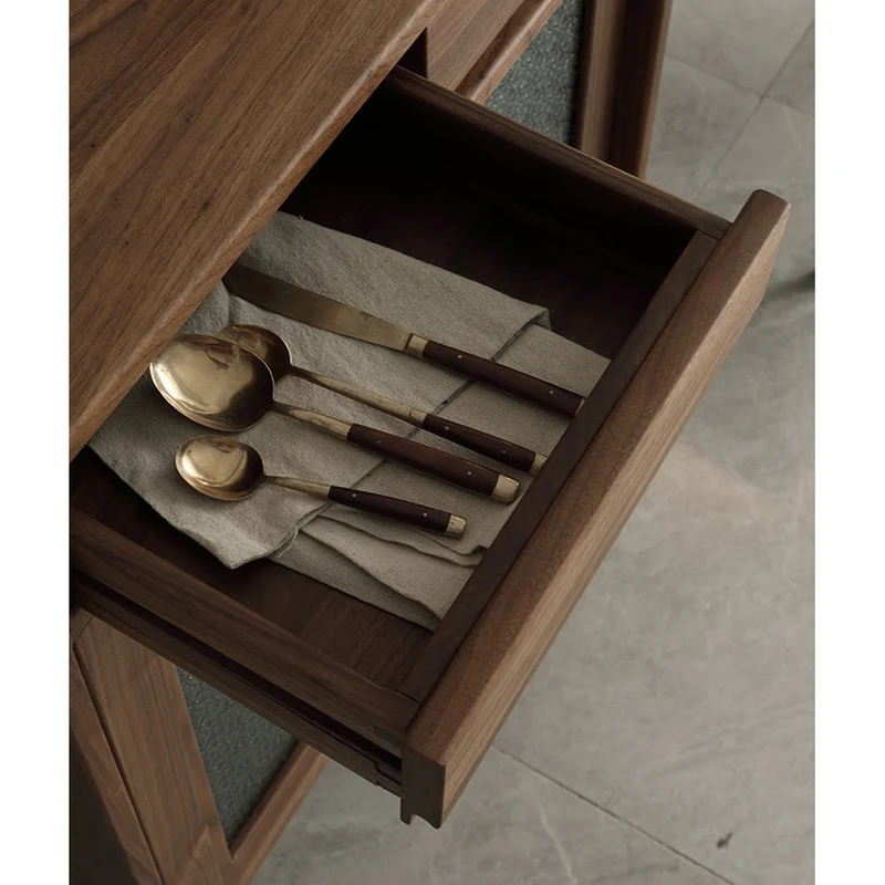 European Style Snow Glass Walnut Wood Cabinet