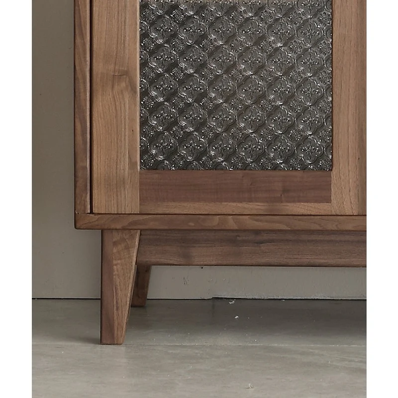 European Style Snow Glass Walnut Wood Cabinet