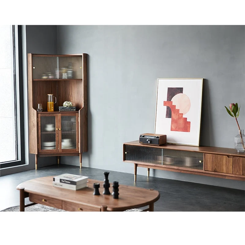 Elysian Solid Walnut Wood Corner Cabinet