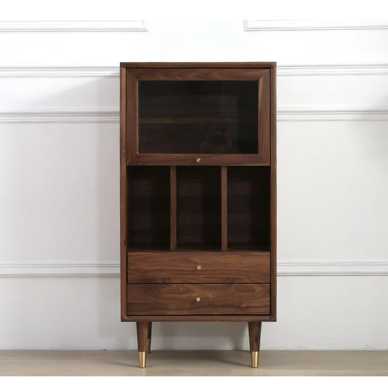 Aura Small Walnut Wood Side Table with Two Drawers