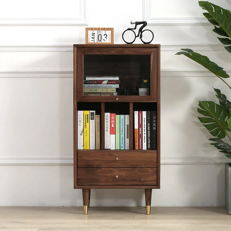 Aura Small Walnut Wood Side Table with Two Drawers