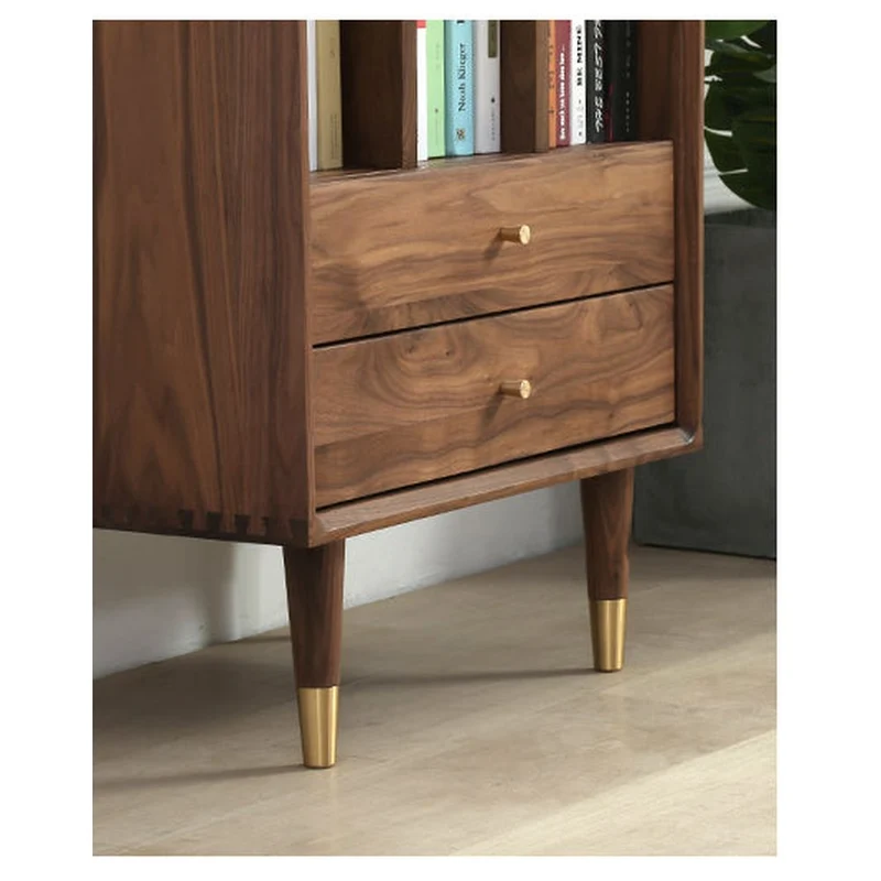 Aura Small Walnut Wood Side Table with Two Drawers