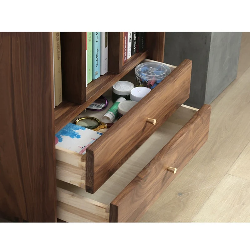 Aura Small Walnut Wood Side Table with Two Drawers