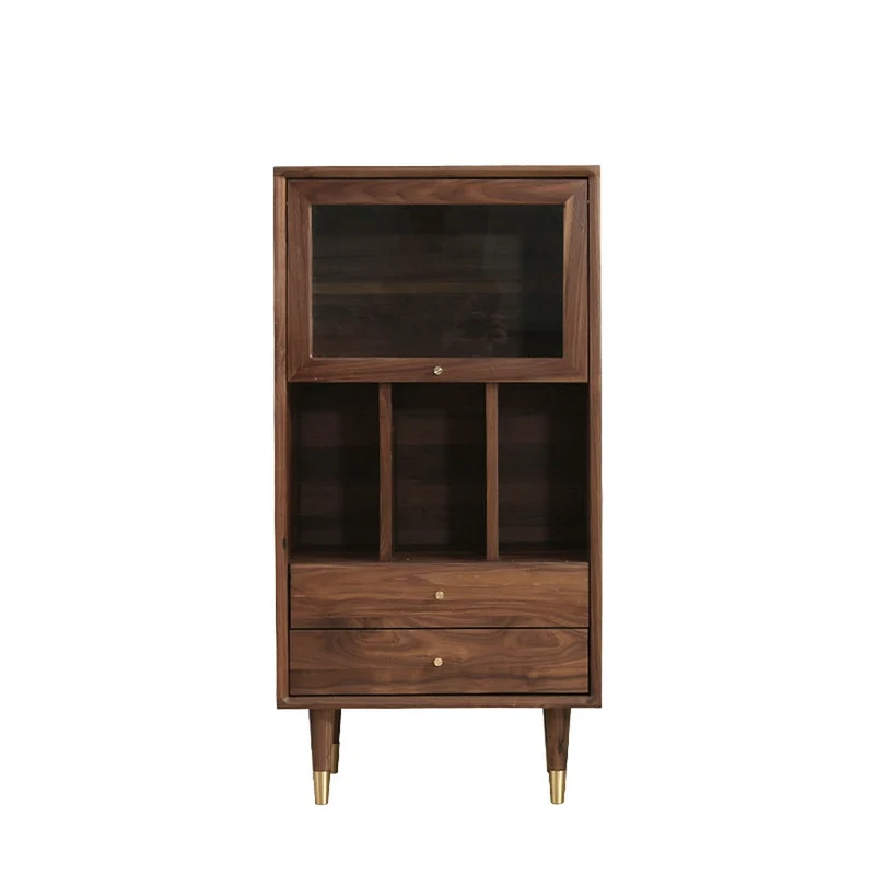 Aura Small Walnut Wood Side Table with Two Drawers