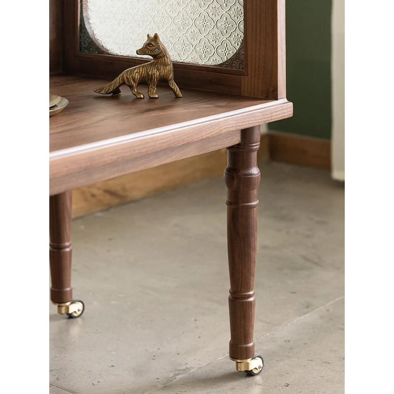 French Vintage Display Walnut Wood Side Table with Snow Glass