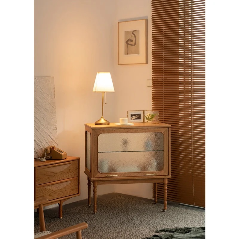 French Vintage Display Walnut Wood Side Table with Snow Glass