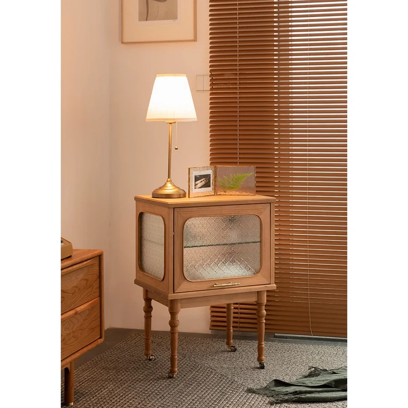 French Vintage Display Walnut Wood Side Table with Snow Glass