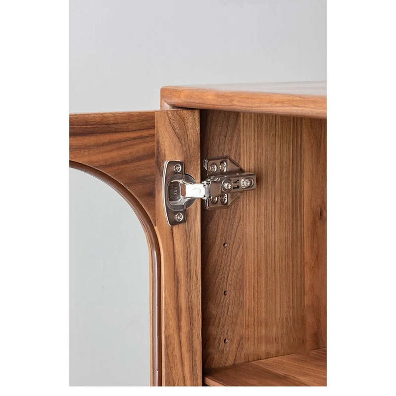 Whimsical Walnut Wood Two Arch Glass Door Design Cabinet