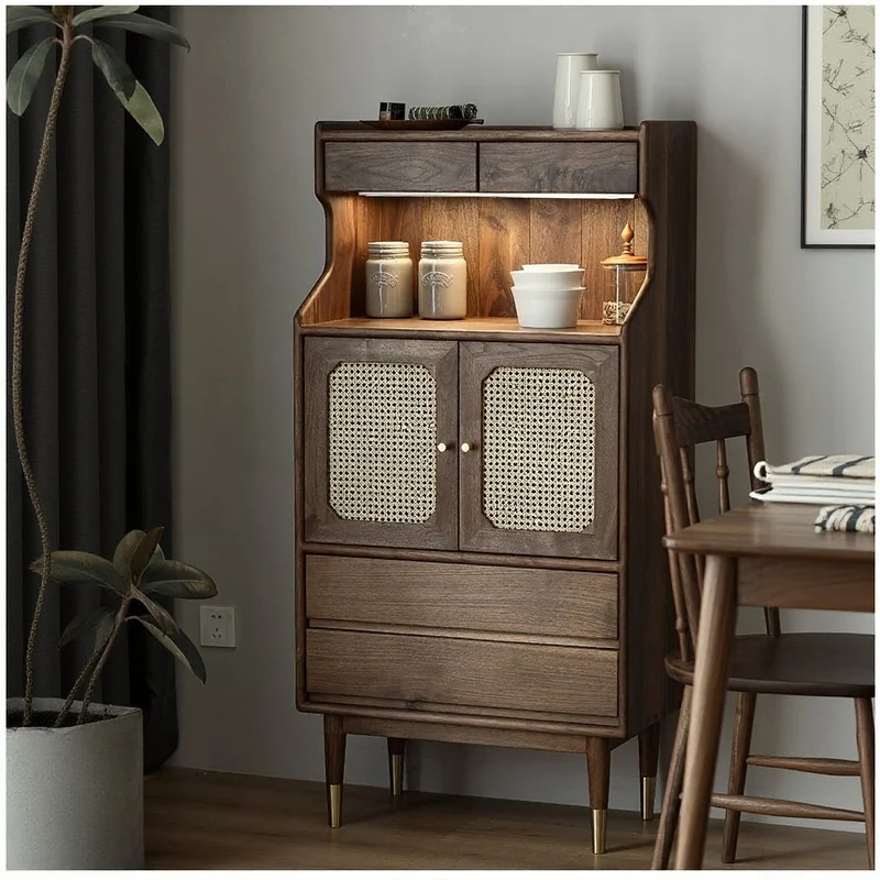 French Multi-Layers Solid Wood Cabinet with Rattan Door