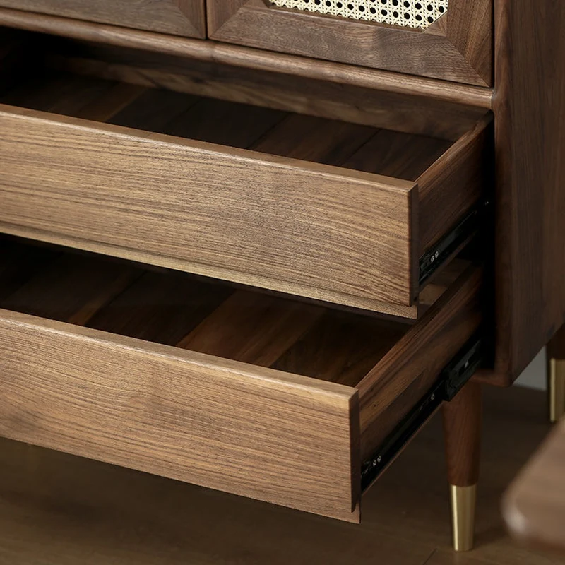 French Multi-Layers Solid Wood Cabinet with Rattan Door