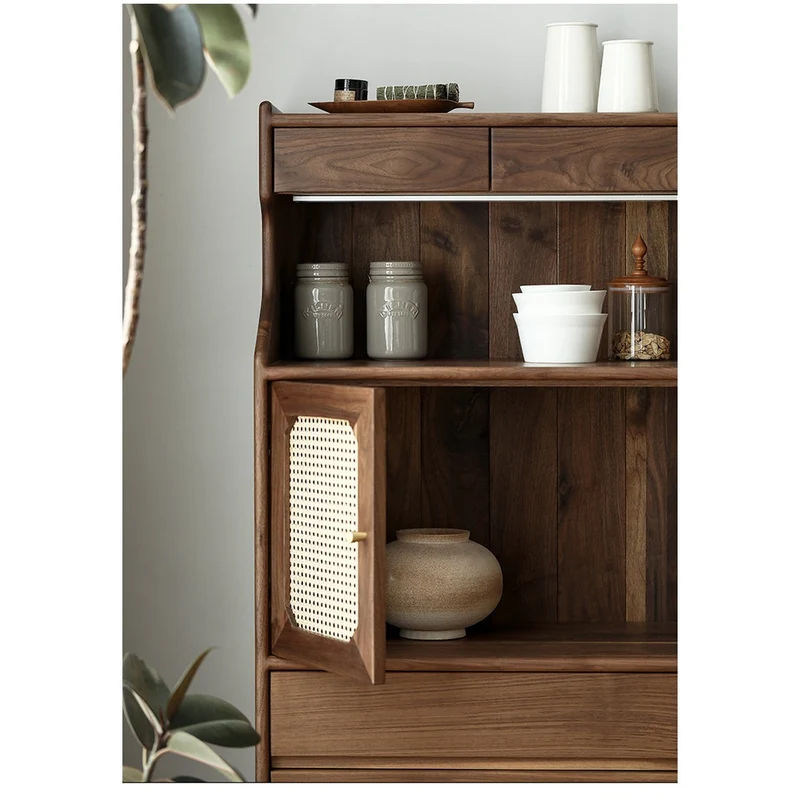 French Multi-Layers Solid Wood Cabinet with Rattan Door