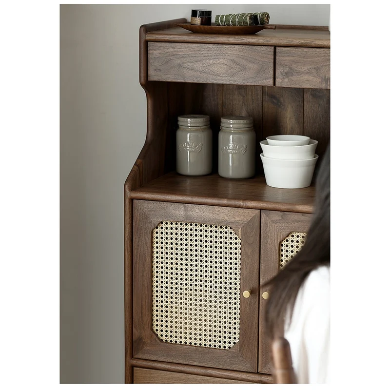 French Multi-Layers Solid Wood Cabinet with Rattan Door