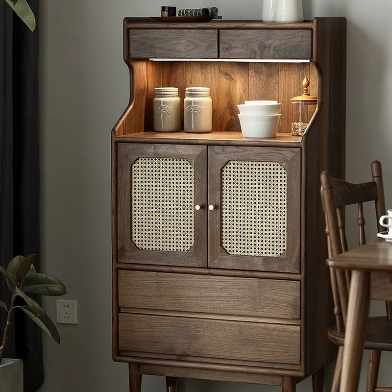 French Multi-Layers Solid Wood Cabinet with Rattan Door