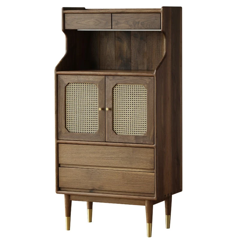 French Multi-Layers Solid Wood Cabinet with Rattan Door