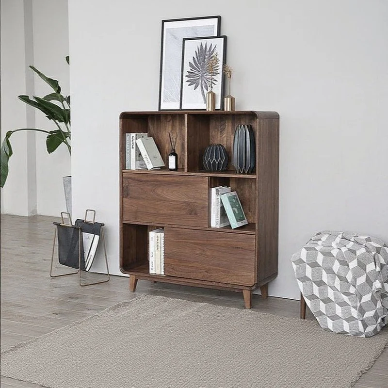 Solid Walnut Wood Display Cabinet with Storage