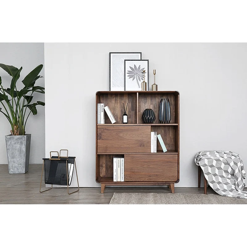 Solid Walnut Wood Display Cabinet with Storage