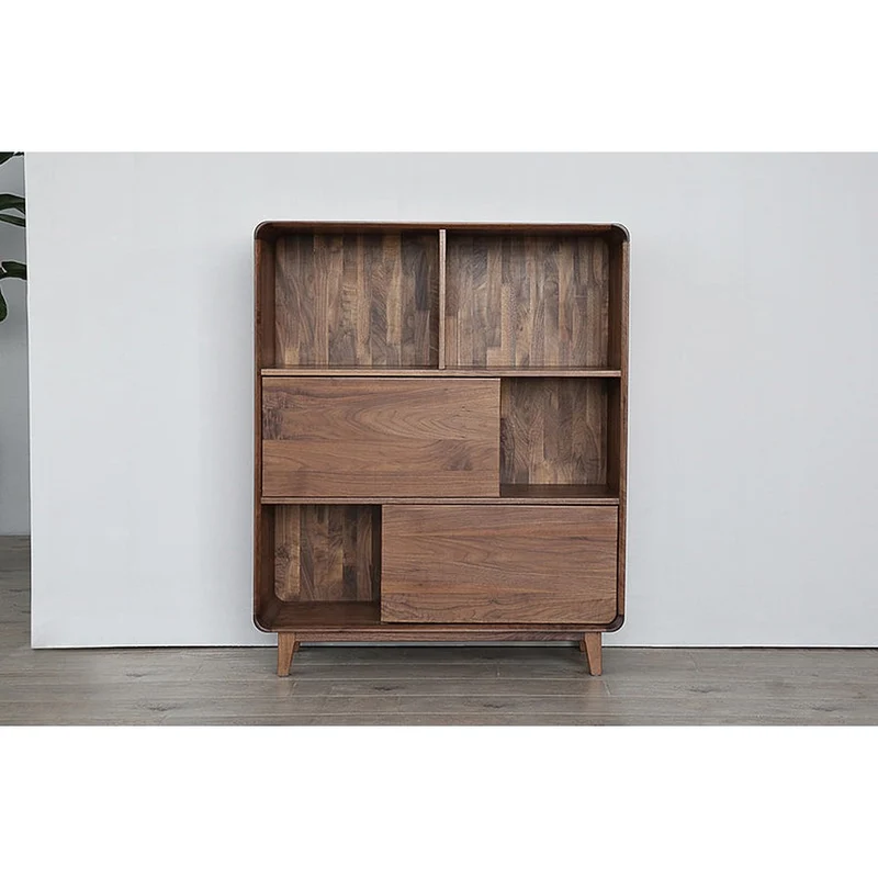 Solid Walnut Wood Display Cabinet with Storage